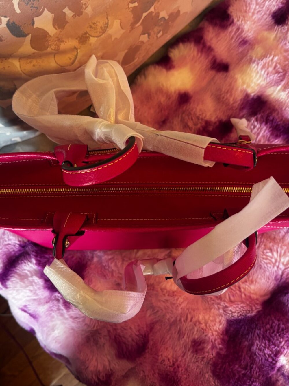 Dooney & Bourke Hot Pink Saffiano Leather Trapezoidal Large Tote Bag NWT - Picture 9 of 10